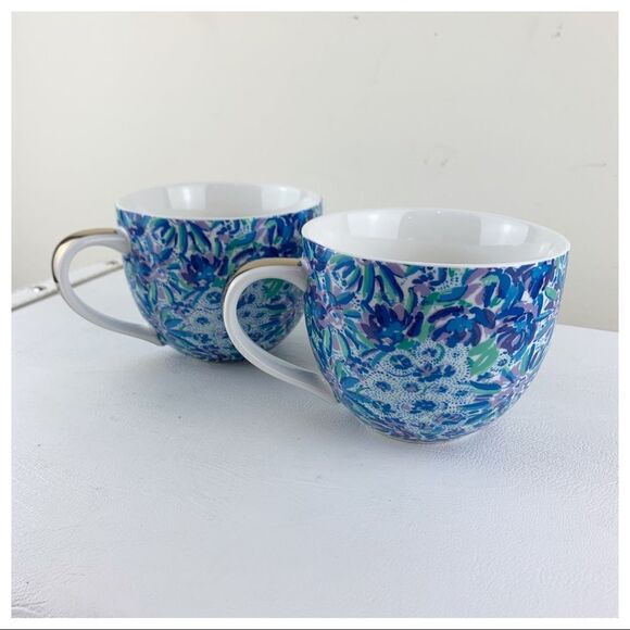 Lilly‎ Pulitzer Blue Pattern Oversized Mug Set NWT - Picture 1 of 8